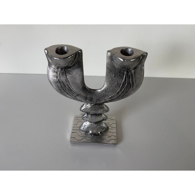Mid-Century Modern Vintage Don Drumm Brutalist Cast Aluminum Double Candle Holder, Signed For Sale - Image 3 of 12