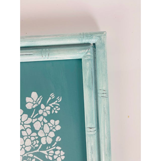 Contemporary Aqua Blue & White Floral Painting in Distressed Vintage Frame - Unsigned For Sale - Image 9 of 9