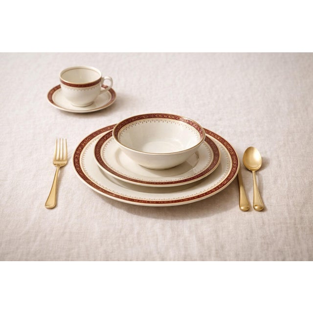 Late 20th Century Vintage Alfred Meakin England Burgundy & Gold Ironstone Dinnerware Service for 6–8 – Plates, Bowls, Cups & Serving Pieces - 50-Piece For Sale - Image 5 of 8