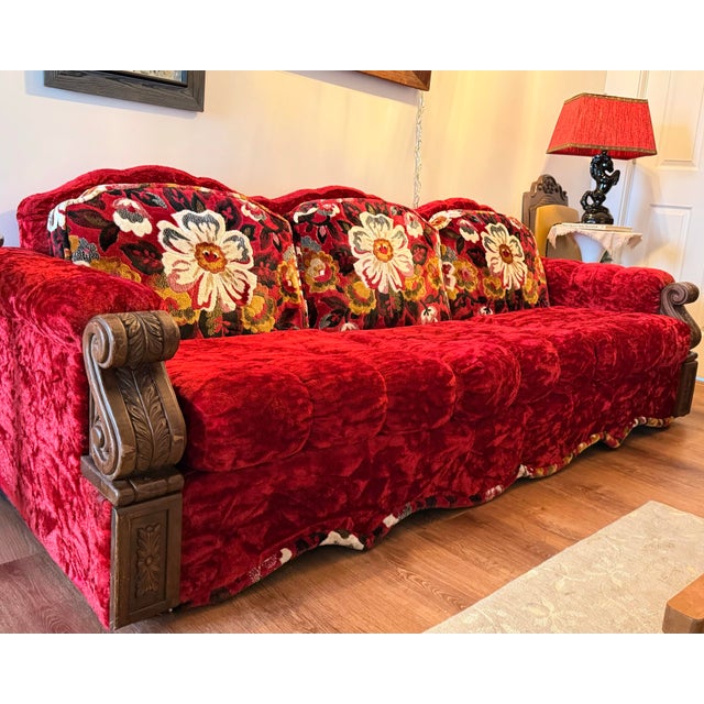 The 1970s called and this time, they brought exceptionally plush seating. A dramatic vintage three-seat sofa by Singer...