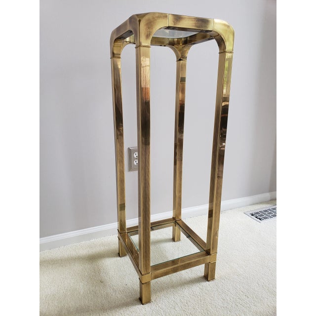 Metal Vintage 1970s Brass and Glass Pedestal For Sale - Image 7 of 7