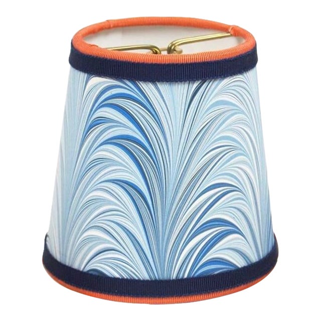 Blue Flame Pattern Marbled Paper Chandelier Shade - 4”x6”x6” For Sale