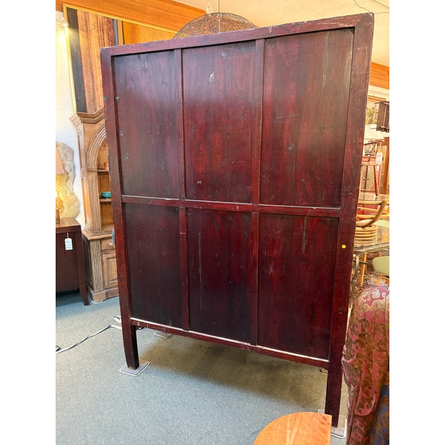 Antique Chinese Red Lacquer XL Cabinet For Sale - Image 4 of 12