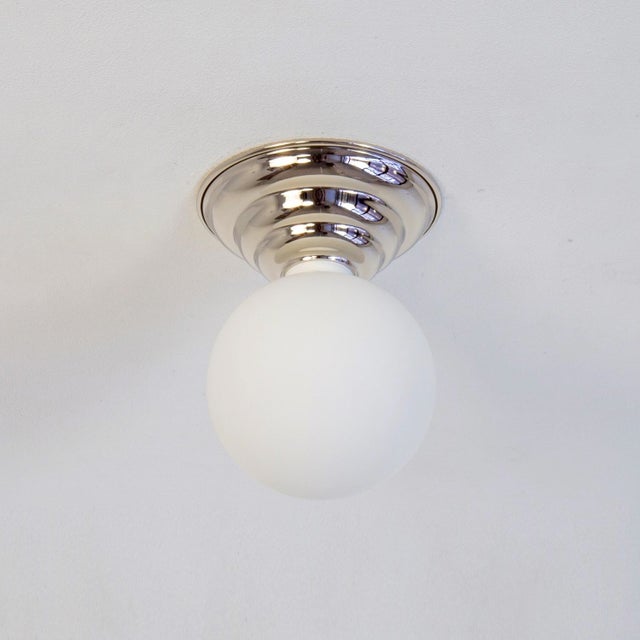 Silver Hive Flush Mount, Polished Nickel, 5in Glass Globe, Modern Led Ceiling Light, by Research.Lighting For Sale - Image 8 of 9