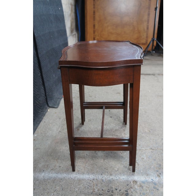 Mid Century Imperial Sheraton Style Mahogany Leather Top Nesting Tables Trio For Sale - Image 15 of 18