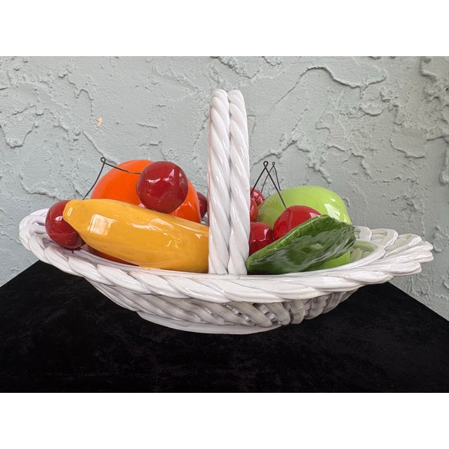 1980s Vintage Italian Bassano Ceramic Fruit Basket Centerpiece – Hand Painted Majolica Italian Kitchen Decor For Sale - Image 5 of 10