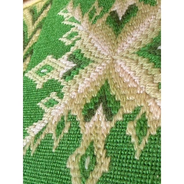 Mid-Century Modern Vintage 1976 Needlepoint Sampler in Shades of Green With Original Gold Frame, Artist Signed For Sale - Image 3 of 12