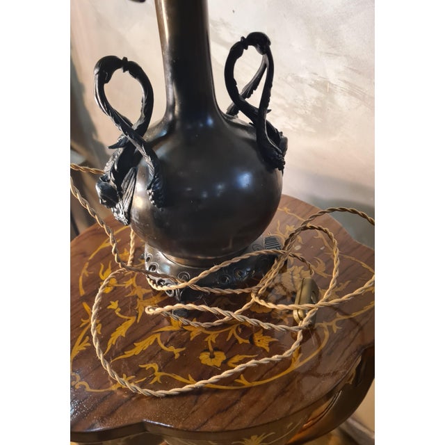 Art Nouveau Bronze Caryatid Lamp with Stained-Glass Glass Shade in the style of Tiffany, 1900s For Sale - Image 11 of 14