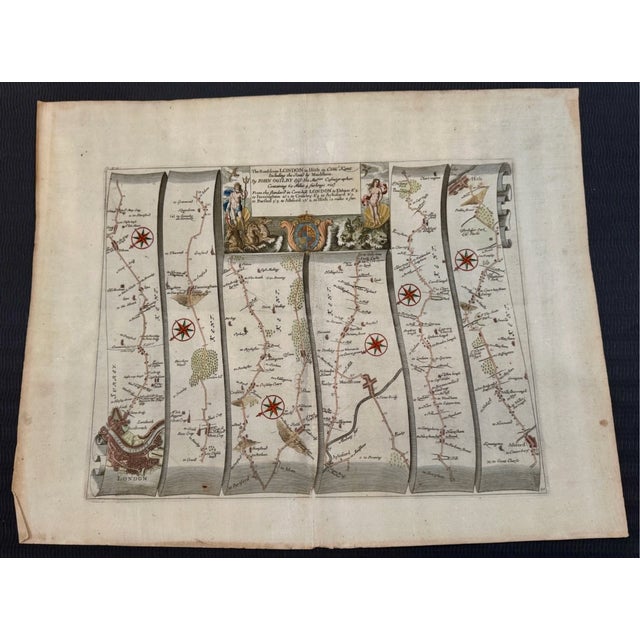 Blue Set of 5 John Ogilby 1675 Hand Colored Road Maps Britannia England For Sale - Image 8 of 18