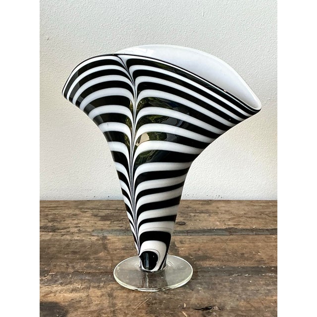 Black Vintage Striped Art Glass Vase After Murano For Sale - Image 8 of 12