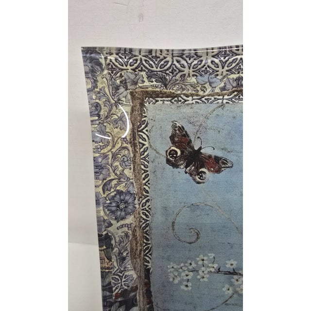 English Vintage Butterfly & Bird Cased Glass Tray by Janet Tava For Sale - Image 3 of 7