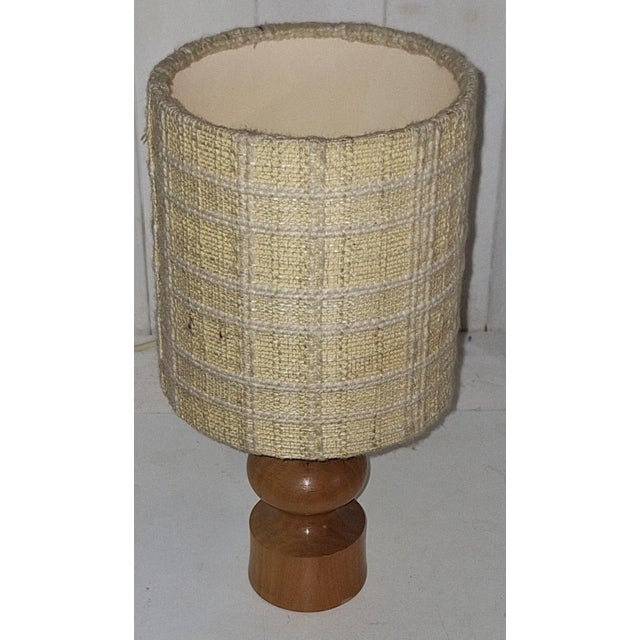 Vintage Table Lamp with Turned Yew Wood Base and Linen Shade, 1970s For Sale - Image 4 of 7