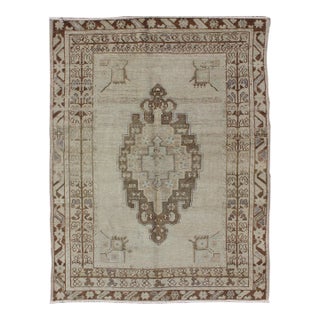 Brown and Taupe Colored Vintage Turkish Oushak Rug With Medallion Design 4'0"x5'4" For Sale