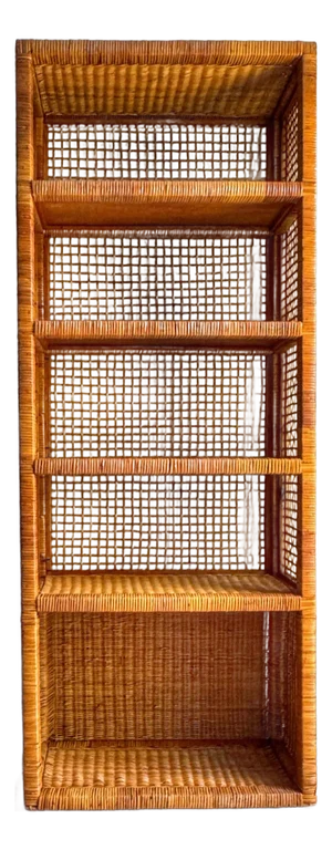1960s Mid-Century 5-Tier Rattan & Cane Etagere