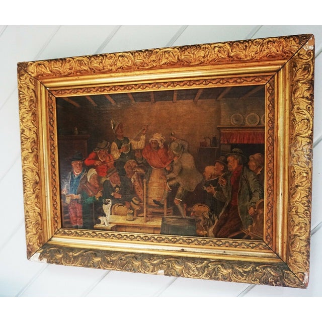 Vintage European Oil On Canvas Painting Of A Victorian Era Rural