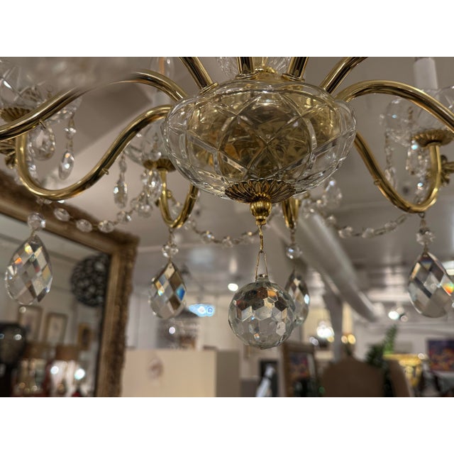 Vintage Brass + Crystal Chandelier For Sale - Image 11 of 14