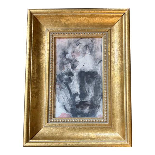 1970’s Original Abstract Portrait Painting Chunky Gold Frame For Sale