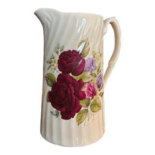 1990s Victorian Style Rose Patterned English Pitcher / Vase For Sale