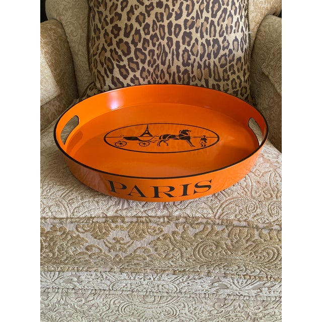 Orange Lacquered Hermes Inspired Bar Tray For Sale - Image 11 of 18