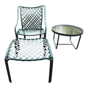 Mid 20th Century Tamiami Green Chair Ottoman and Side Table by Brown Jordan - Set of 3, Attributed