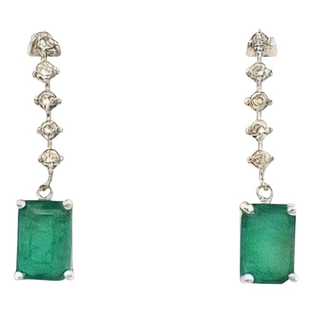 Natural Emerald Diamond Dangle Earrings 14k W Gold 3 TCW Certified For Sale