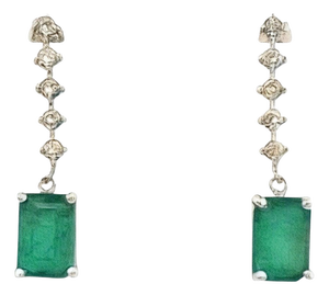 Natural Emerald Diamond Dangle Earrings 14k W Gold 3 TCW Certified