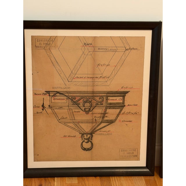 1920s Four Framed Original Vintage Shop Drawings by Jose Thenee Blacksmith Architectural For Sale - Image 5 of 9