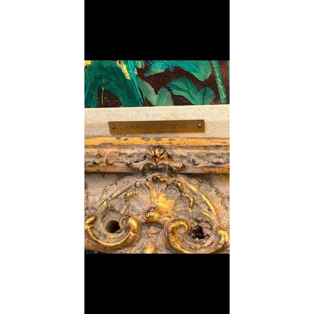 1980s 1980s Francis Downs Large Original Garden Painting in Ornate Gilt Frame, 57” For Sale - Image 5 of 6
