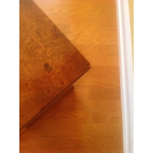 1960s Long & Low Burlwood Credenza With Brass Hardware and Built-In Bookcase -- Custom and Handmade For Sale - Image 11 of 11