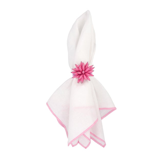 Contemporary Linen Napkins With Pink Stitch Edges, Set of 4 For Sale - Image 3 of 4