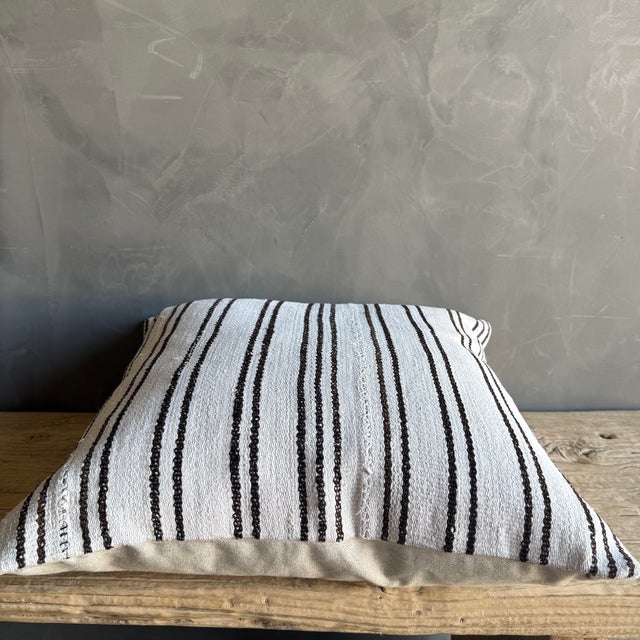 Mid-Century Modern Vintage Rug Pillow Cover With Stripes For Sale - Image 3 of 7