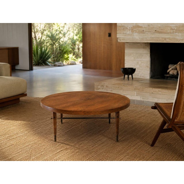 Paul McCobb Attribution, Mid-Century Modern, Round Coffee Table, Walnut, Brass, USA, 1950s Round coffee table attributed...