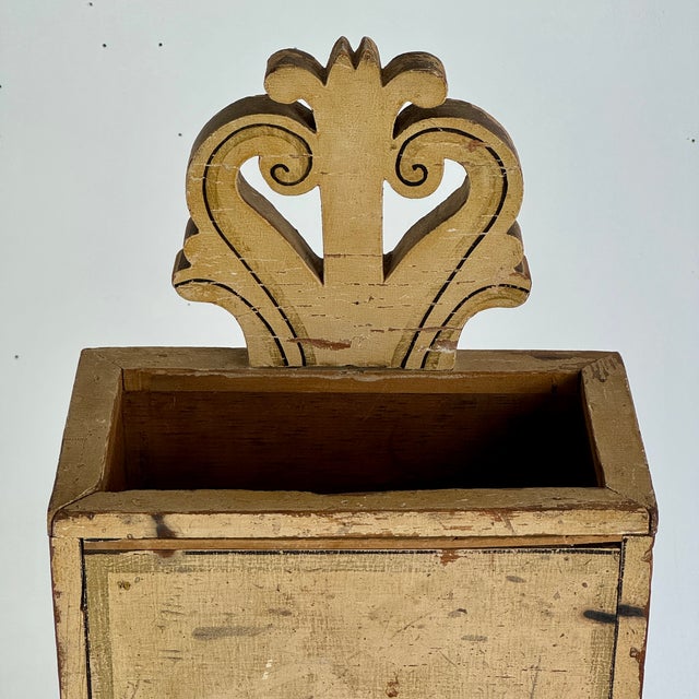 Late 19th Century Antique 19th C American Painted Country Wall Box With Ornate Scrolled Pediment Top For Sale - Image 5 of 9