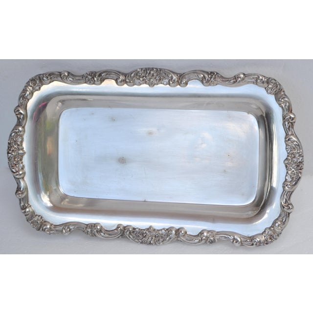 1950s International Silver Co. Silverplate Rectangle Embossed Bread Platter Serving Tray For Sale - Image 16 of 16