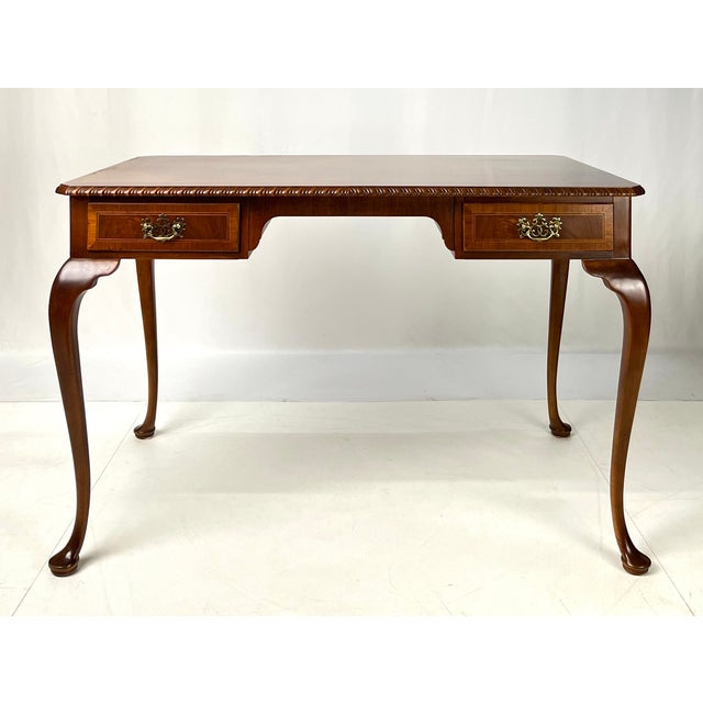 Queen Anne Late 20th Century Baker Furniture Chippendale Style Walnut Writing Desk For Sale - Image 3 of 18