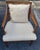 A Mid 20th Century Regency Style Faux Bamboo Legs Mahogany and Upholstered Armchair. Dimensions: 23" in width, 19" in...