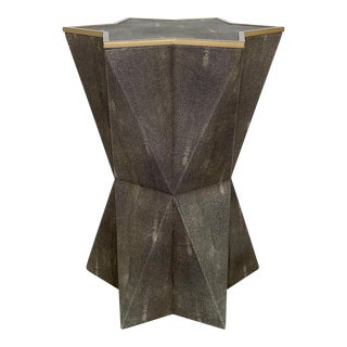 Modern Gray Faux Shagreen Accent Table For Sale