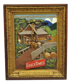 Mid 20th Century Vintage Early Times Kentucky Bourbon Whiskey Plaster Replica Art Painting Plaque, Framed