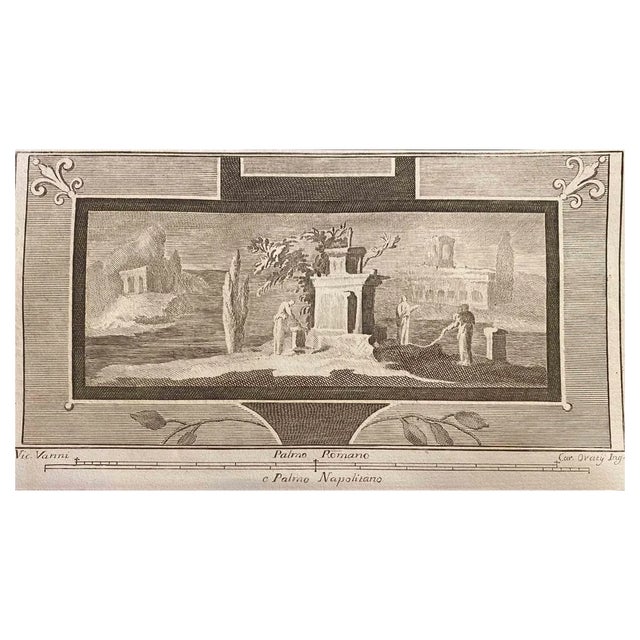 Carlo Oraty, Roman Temple Fresco, Etching, 18th Century For Sale