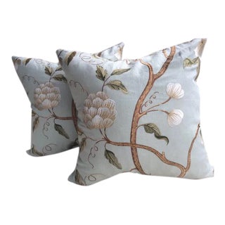Colefax and Fowler\Cowtan and Tout "Snowtree" in Soft Aqua Linen Pillows - a Pair For Sale