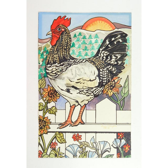 Rustic Rooster Watercolor Painting For Sale - Image 3 of 3