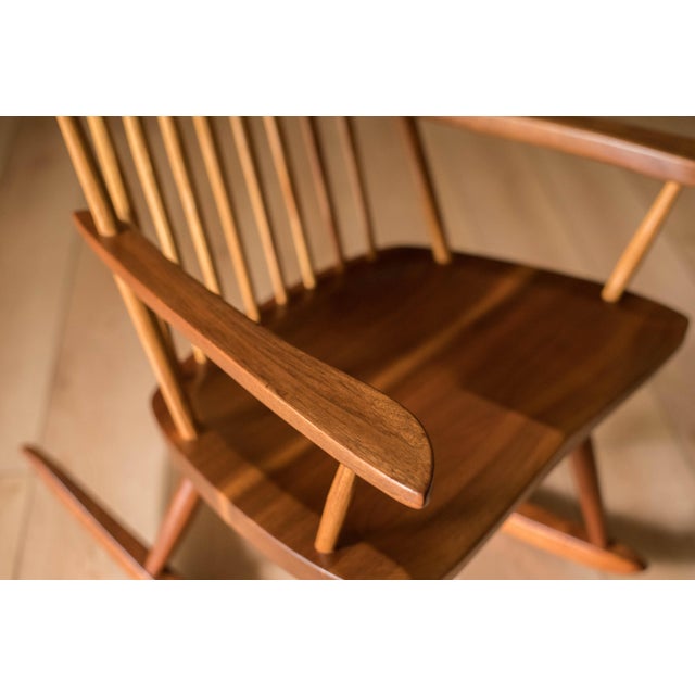 Vintage George Nakashima Solid Walnut New Lounge Chair Rocker With Arms For Sale - Image 15 of 18