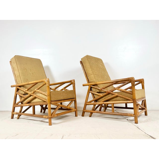 Vintage Rattan Chinese Chippendale Lounge Chairs- A Pair For Sale - Image 4 of 12