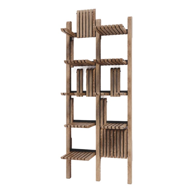 Modern Shelving System Handcrafted Honey Stained Wood on the Steel Frame Modular Shelves 1000 Mm For Sale
