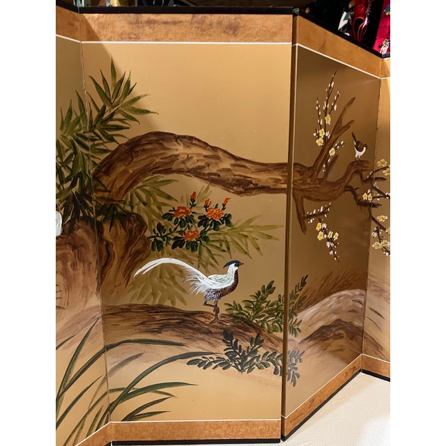 1970s Asian Half Silk Screen With Bird Accents For Sale - Image 4 of 9