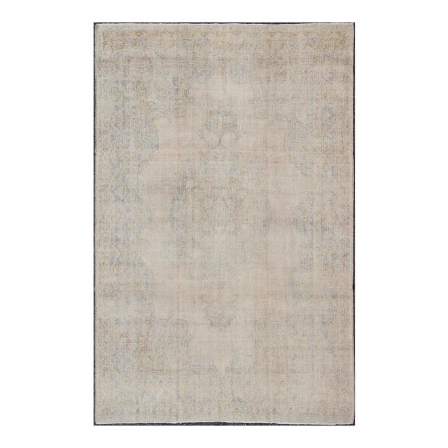 Keivan Woven Arts, En-140593, Neutral Vintage Turkish Rug in Cream, Gray, Camel and Light Brown Colors For Sale