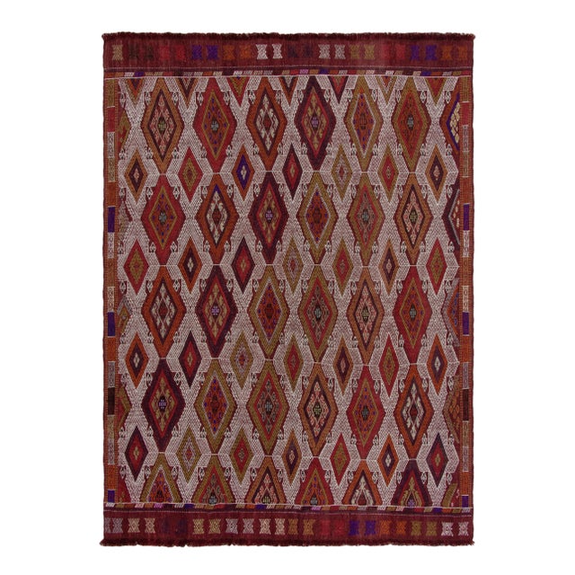 Textile Vintage Embroidered Kilim Rug in Red, Brown, Orange Tribal Pattern For Sale - Image 7 of 7