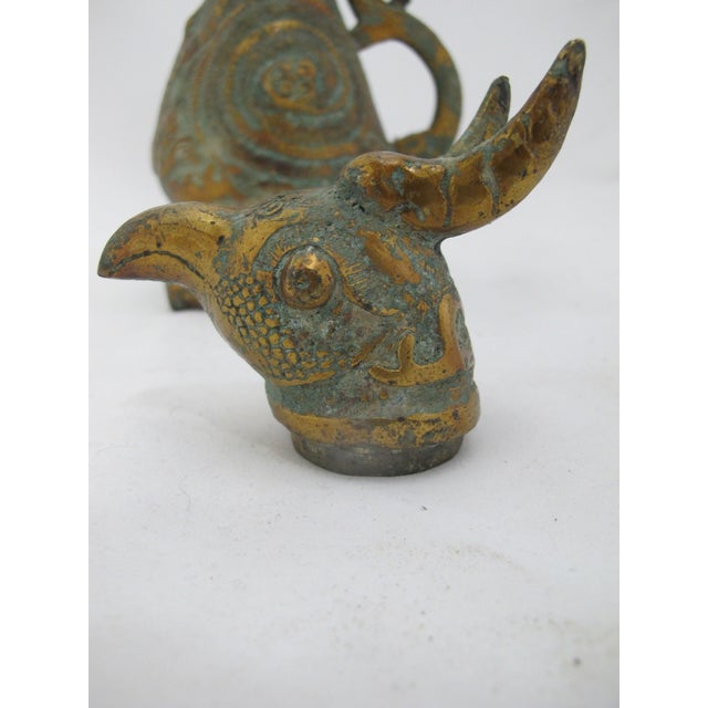 Chinese Archaic Bird Bronze Ware Gold Toad Accent Ritual Wine Vessel Pitcher For Sale - Image 12 of 18