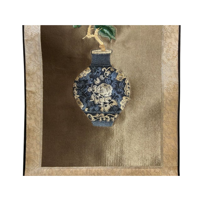 Chinese Chinese Red Flower Vase Embroidery Scroll Painting Wall Art For Sale - Image 3 of 5