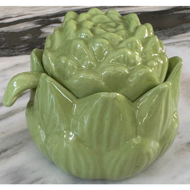 MOS26damageVintage Studio Art Artichoke Motif Condiment Server For Sale - Image 4 of 11